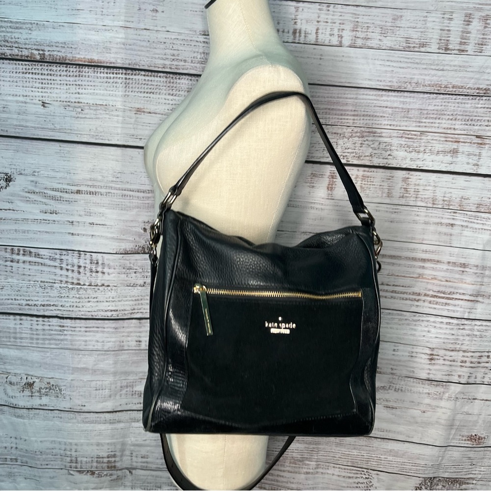Kate Spade Black Leather Purse Suede Crossbody Tote Satchel Shoulder Bag